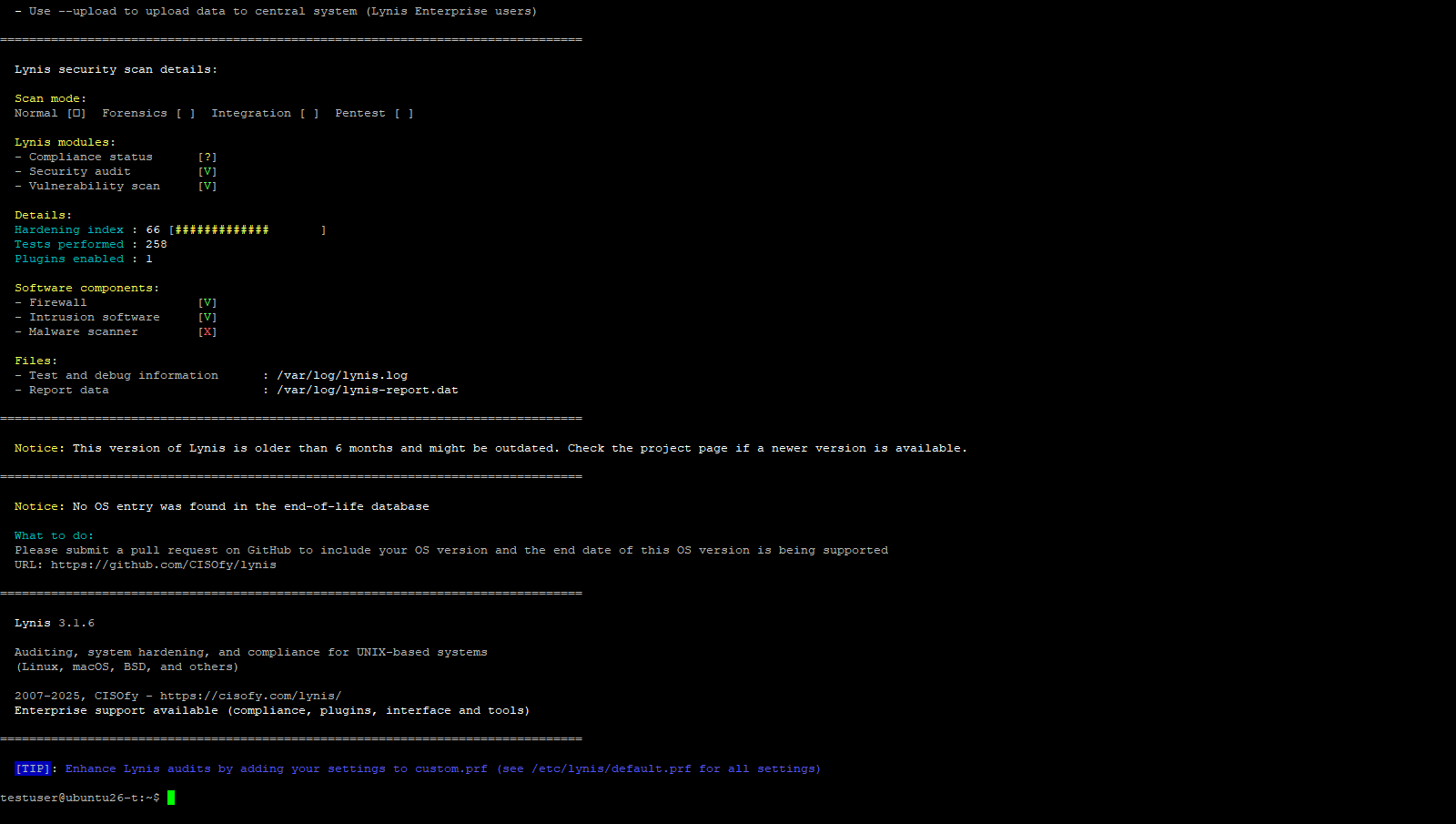Lynis Audit System Results Summary