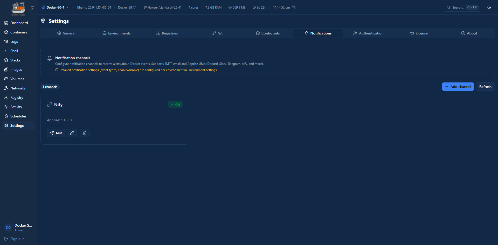 Dockhand notifications settings