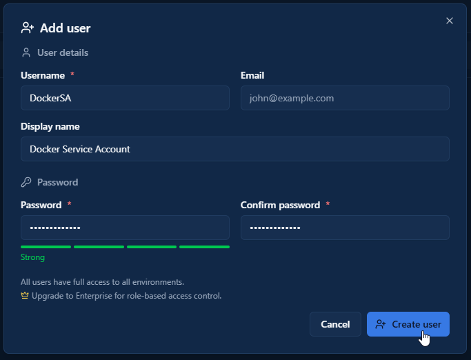 Dockhand add user modal