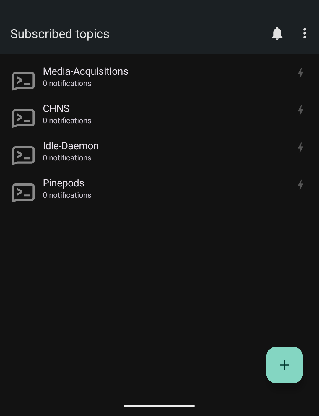 Ntfy mobile app subscribed to a topic