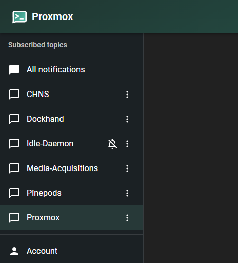 Ntfy app subscribed to the Proxmox topic