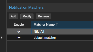 Notification matcher configuration