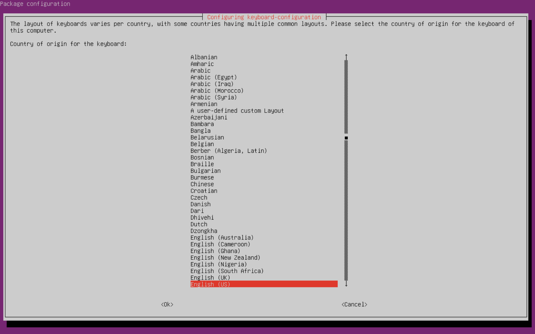 Keyboard Country Configuration Prompt