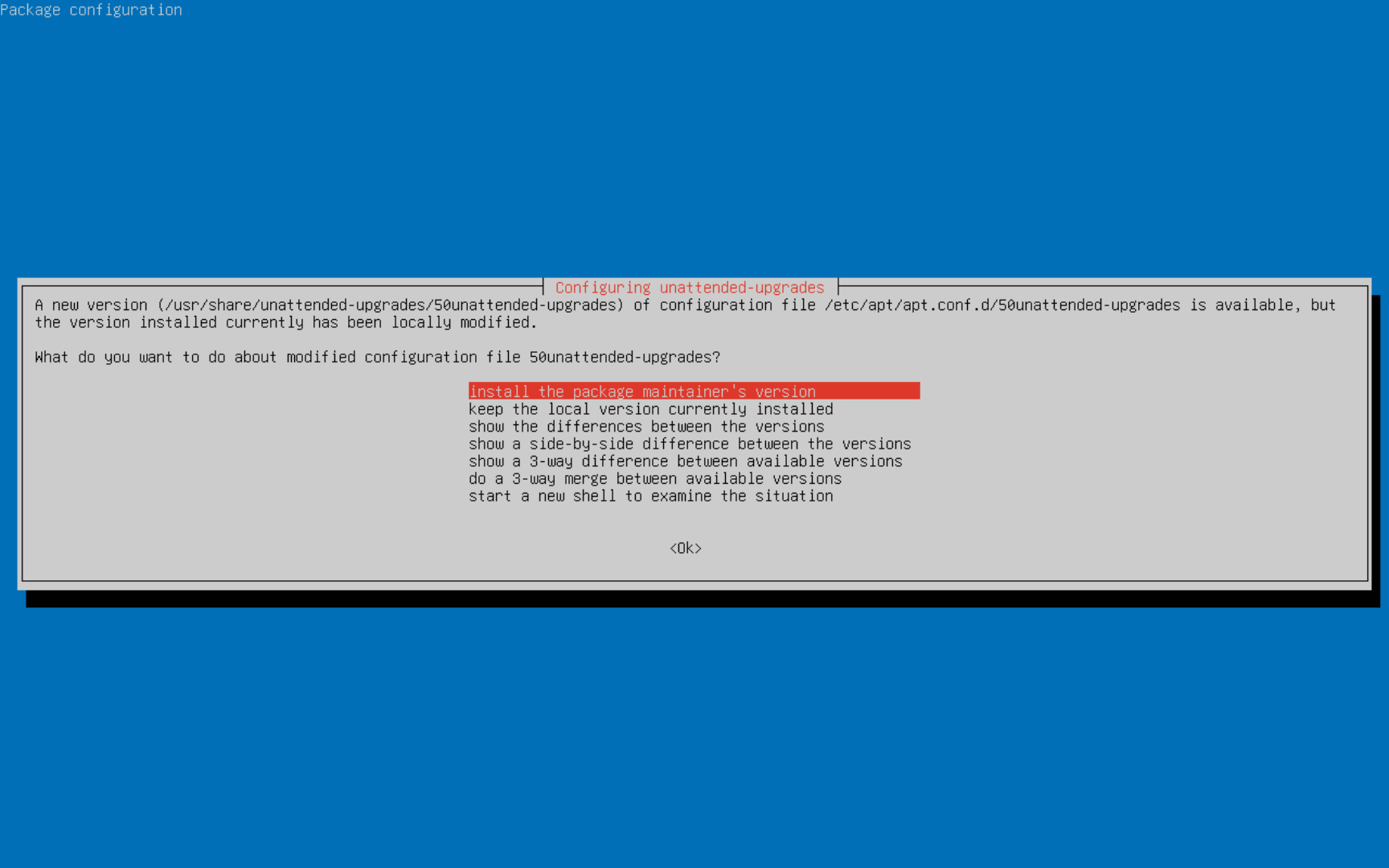 Unattended Upgrades Config File Prompt