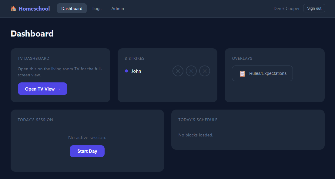 Homeschool Dashboard Screenshot 1