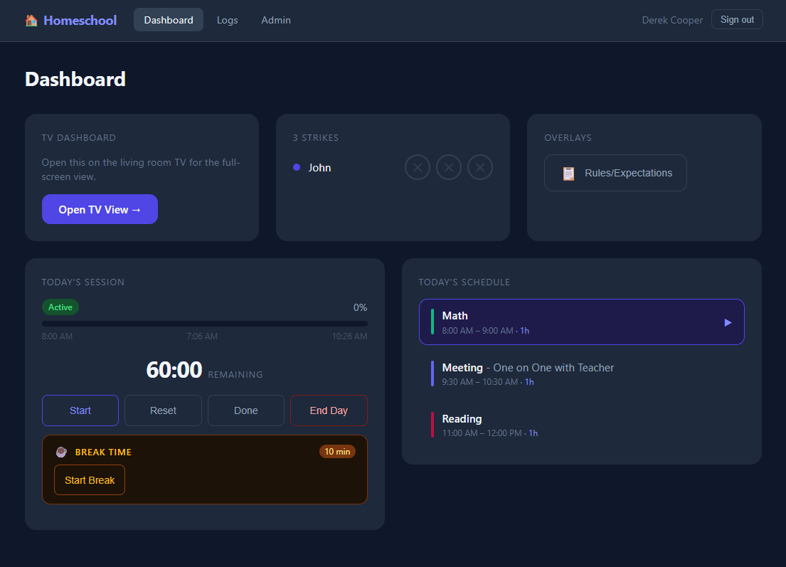 Homeschool Dashboard Screenshot 3