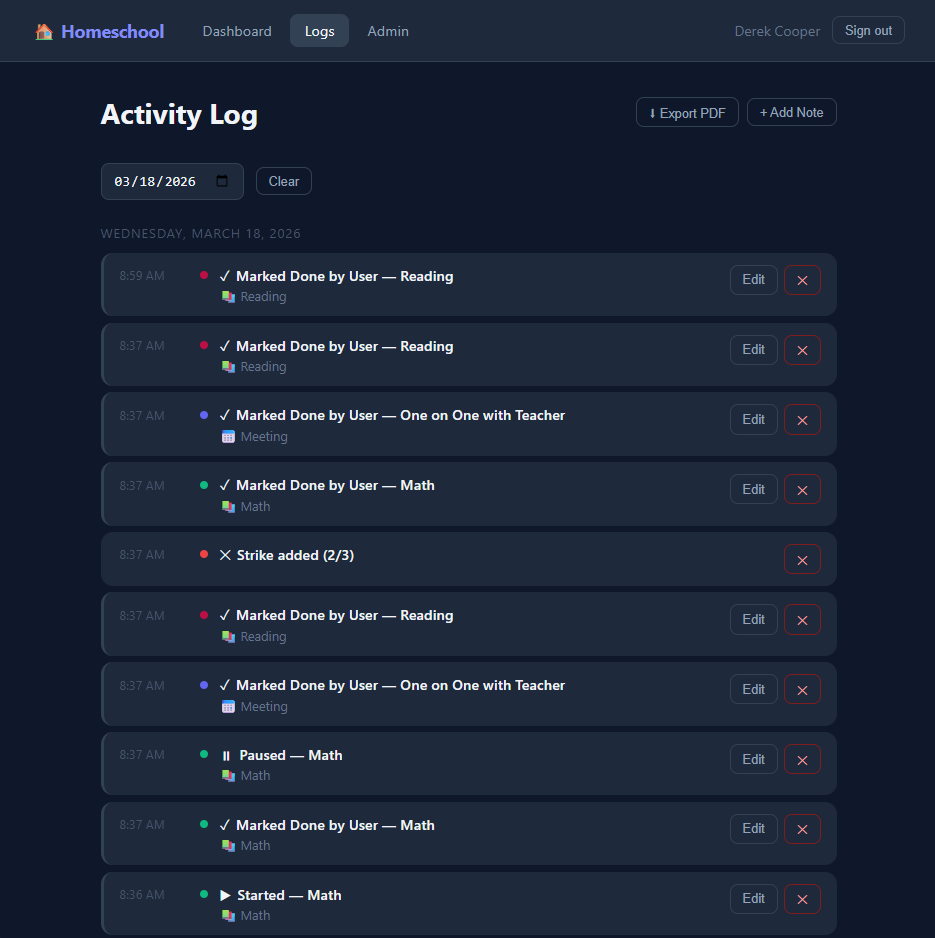 Homeschool Dashboard Screenshot 7