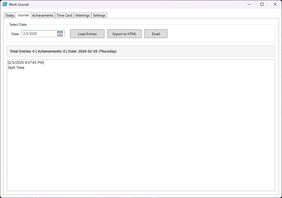 Work Journal Screenshot 2